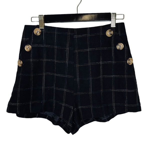 Lush High Waist Black Checkered Button Short - Picture 1 of 6